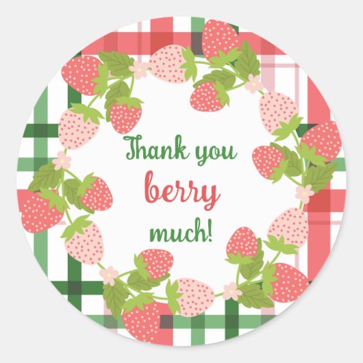 ピンクとグリーンのイチゴ ありがとう ベリーマッチ♪ ラウンドシール (正面)