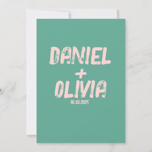 ピンクとグリーンのウェーブ ウェディング セーブザデート (裏面)