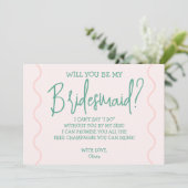 ピンクとグリーンのウェーブ ウェディング 招待状 (スタンド正面)