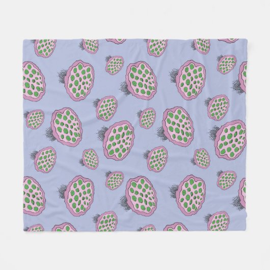 ピンクとグリーンのエイリアンクラゲの花 フリースブランケット (正面(横))