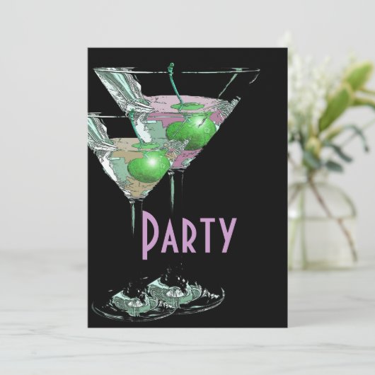 ピンクとグリーンのエレガントなフォーマルパーティ 招待状 (スタンド正面)