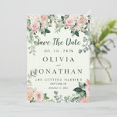 ピンクとグリーンのエレガントな花の水彩画 招待状 (スタンド正面)
