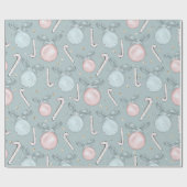 ピンクとグリーンのオーナメントキャンディーキャンセクリスマス ラッピングペーパー (フラット)