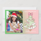 ピンクとグリーンのカスタムフォトクリスマス シーズンカード (正面)