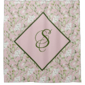 ピンクとグリーンのカスタム シャワーカーテン (正面)