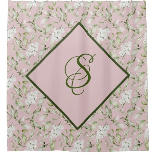 ピンクとグリーンのカスタム シャワーカーテン (正面)