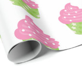 ピンクとグリーンのカップケーキラッピング紙 ラッピングペーパー (ロールコーナー)