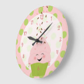 ピンクとグリーンのカップケーキ ラージ壁時計 (傾斜)