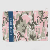 ピンクとグリーンのカモフラージュ 名前入りカスタマイズ ゴルフタオル (横)