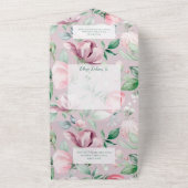 ピンクとグリーンのカントリー フラワーのQRコード オールインワン招待状 (外側)