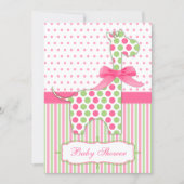 ピンクとグリーンのキリン 赤ちゃん歓迎会 招待状 (正面)