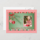 ピンクとグリーンのクリスマスの写真ポストカード シーズンポストカード (正面/裏面)