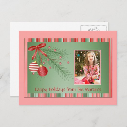 ピンクとグリーンのクリスマスの写真ポストカード シーズンポストカード (正面/裏面)