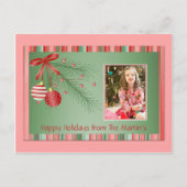 ピンクとグリーンのクリスマスの写真ポストカード シーズンポストカード (正面)