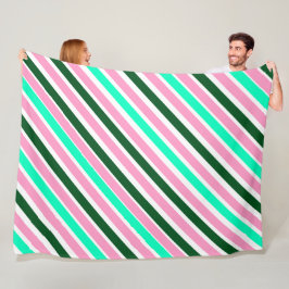 ピンクとグリーンのクリスマスキャンディストライプ フリースブランケット