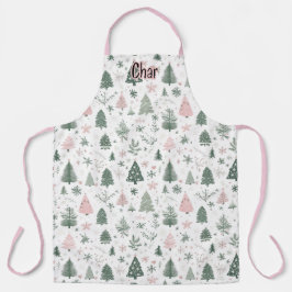 ピンクとグリーンのクリスマスツリーパターン オーダーメイド エプロン