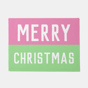 ピンクとグリーンのクリスマス ドアマット