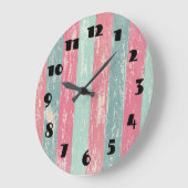 ピンクとグリーンのグランジストライプテクスチャ ラージ壁時計 (傾斜)