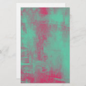 ピンクとグリーンのグランジ抽象芸術スクラップブック紙 便箋 (正面/裏面)