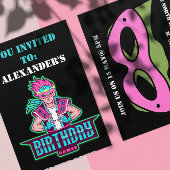 ピンクとグリーンのゲーム・アバターとマスクのスーパーヒーロー少年 招待状