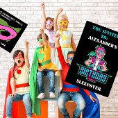 ピンクとグリーンのゲーム・アバターとマスクのスーパーヒーロー少年 招待状