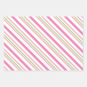 ピンクとグリーンのゴアーガイルルストライプフのギフトラップシート ラッピングペーパーシート (正面3)