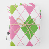 ピンクとグリーンのゴアーガイルルストライプフのギフトラップシート ラッピングペーパーシート (インサイチュ)