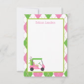 ピンクとグリーンのゴルフノートカパーソナライズされたード サンキューカード (正面)