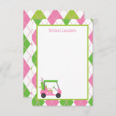 ピンクとグリーンのゴルフノートカパーソナライズされたード サンキューカード (正面/裏面)