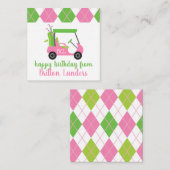 ピンクとグリーンのゴルフパーソナライズされたギフトエンクロージャカード ノートカード (正面/裏面)