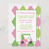 ピンクとグリーンのゴルフパーソナライズパーティー招待状 招待状 (正面)