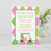 ピンクとグリーンのゴルフパーソナライズパーティー招待状 招待状 (スタンド正面)