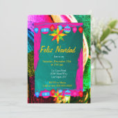 ピンクとグリーンのサラペでのフェリズ・ナビダード・フィエスタ 招待状 (スタンド正面)