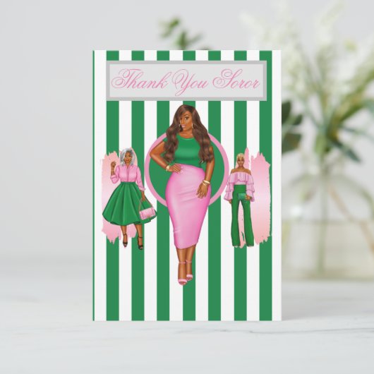 ピンクとグリーンのサンキューカード サンキューカード (スタンド正面)