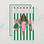 ピンクとグリーンのサンキューカード サンキューカード (正面/裏面)