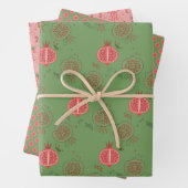 ピンクとグリーンのザクロ ラッピングペーパーシート (インサイチュ)