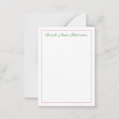 ピンクとグリーンのシノワズリーバニー(リボン付き) ノートカード (裏面)