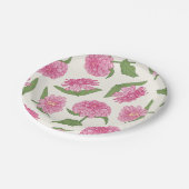 ピンクとグリーンのジニアの花 ペーパープレート (アングル)