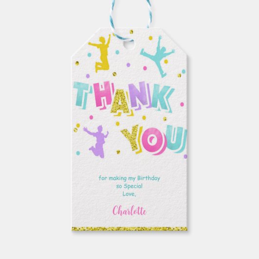 ピンクとグリーンのジャンプギフトタグ ギフトタグ (正面)