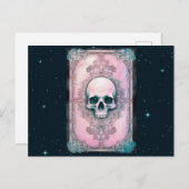ピンクとグリーンのスカルヴィンテージ天空ハロウィーン シーズンポストカード (正面/裏面)