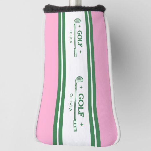 ピンクとグリーンのストライプのレトロパーソナライズされたギフト ゴルフヘッドカバー (回転90)