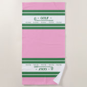 ピンクとグリーンのストライプのレトロパーソナライズされたギフト ビーチタオル (正面)