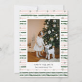 ピンクとグリーンのストライプの写真 ホリデー カード (正面)