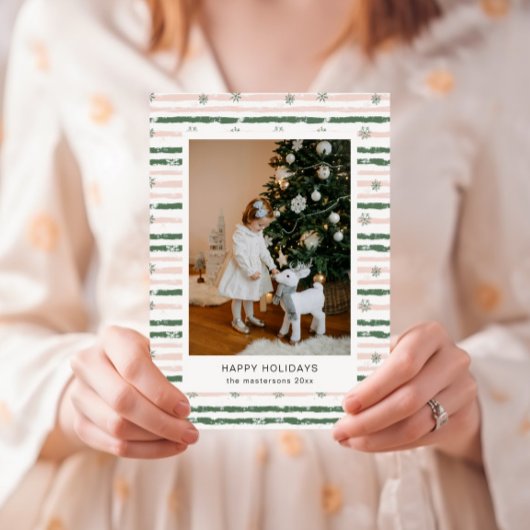 ピンクとグリーンのストライプの写真 ホリデー カード