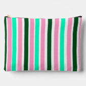 ピンクとグリーンのストライプ アクセサリーポーチ (正面)