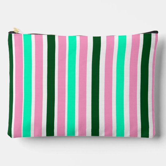 ピンクとグリーンのストライプ アクセサリーポーチ (正面)
