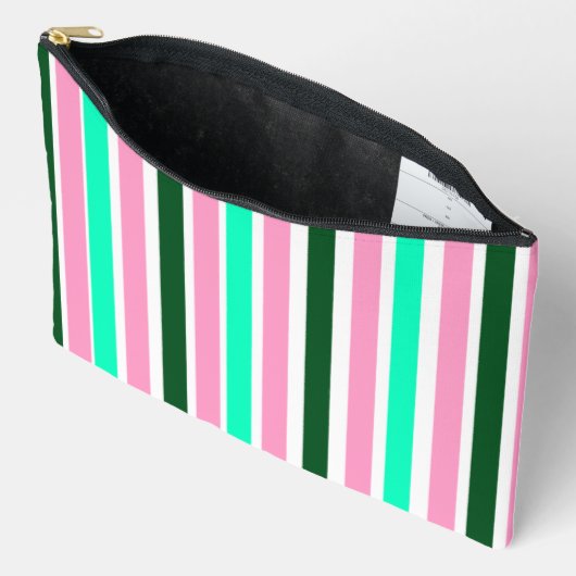 ピンクとグリーンのストライプ アクセサリーポーチ (見開き)