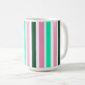 ピンクとグリーンのストライプ コーヒーマグカップ (正面右)