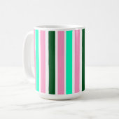 ピンクとグリーンのストライプ コーヒーマグカップ (正面左)