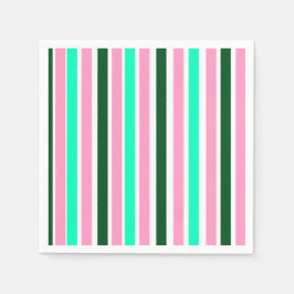 ピンクとグリーンのストライプ スタンダードカクテルナプキン